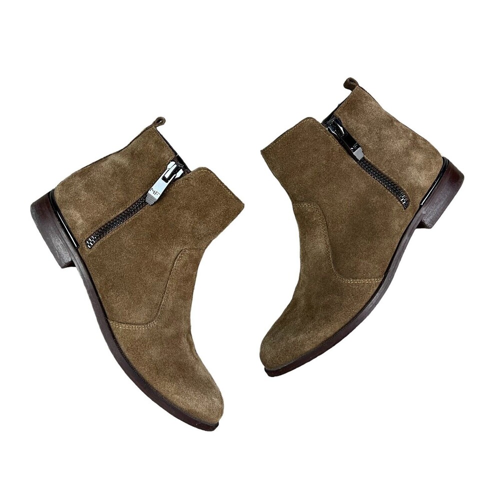 Marc Fisher Women's Low Heel Brown Suede Rail Flat Zip Ankle Boots Size US 6.5